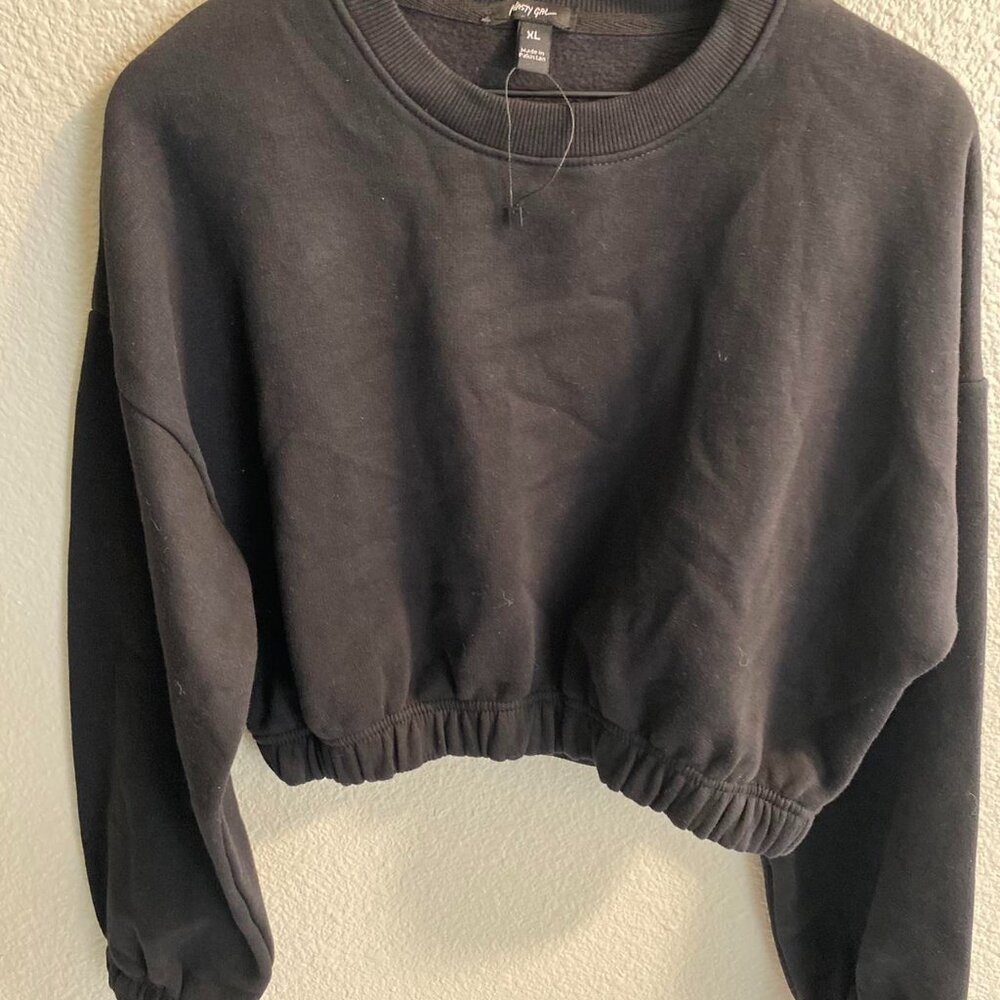 Women's Nasty Gal Black Crop Crewneck Sweatshirt